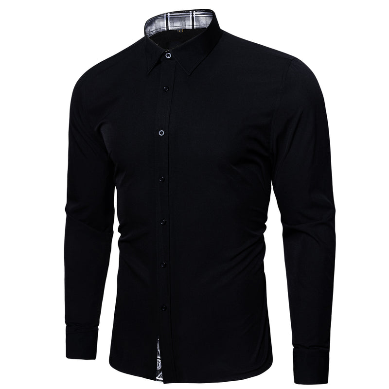 Splicing Style Black With White Plaid Edge Dress Shirt shirt - Sophisticated Gentlemen