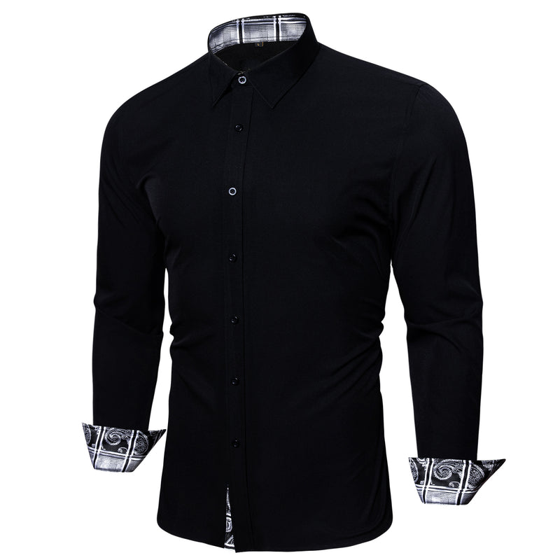 Splicing Style Black With White Plaid Edge Dress Shirt shirt S - Sophisticated Gentlemen