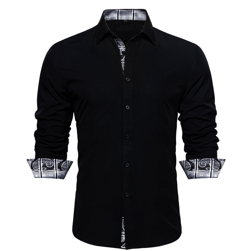 Splicing Style Black With White Plaid Edge Dress Shirt shirt - Sophisticated Gentlemen