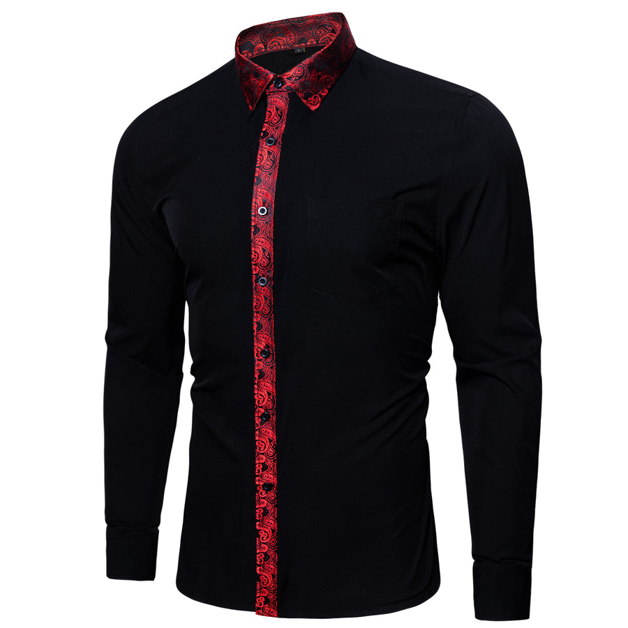 Black Red Paisley Edge Dress Shirt shirt - Sophisticated Gentlemen