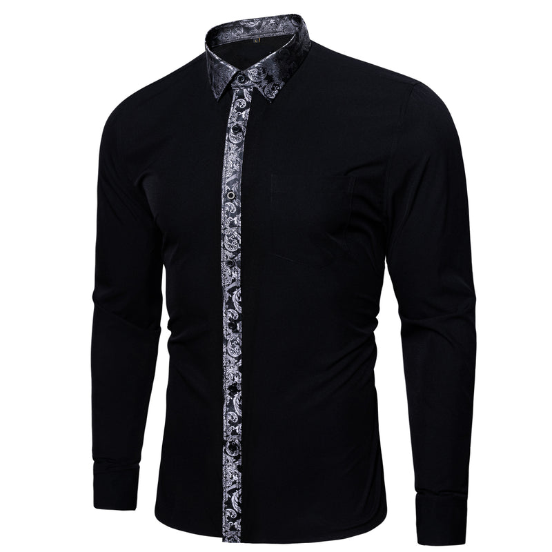 Splicing Style White With White Floral Edge Dress Shirt shirt - Sophisticated Gentlemen
