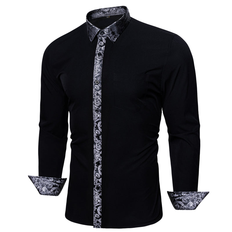 Splicing Style White With White Floral Edge Dress Shirt shirt S - Sophisticated Gentlemen