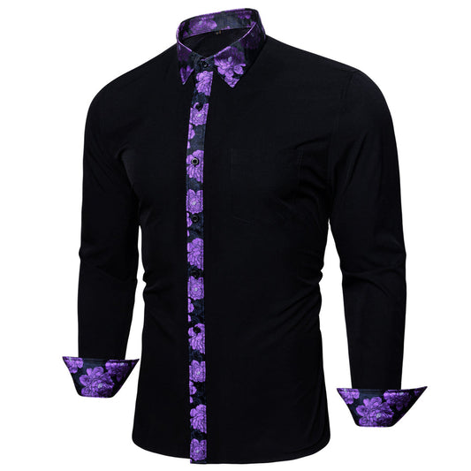 Purple Floral Edge Dress Shirt shirt S   - Sophisticated Gentlemen