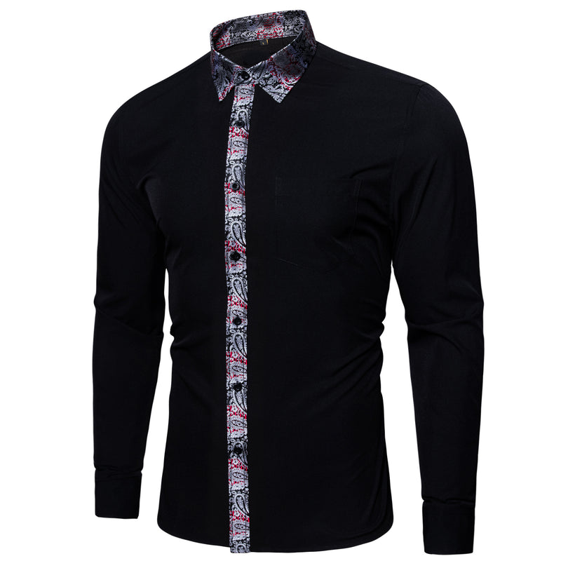 Splicing Style Black With Silver Paisley Edge Dress Shirt shirt - Sophisticated Gentlemen