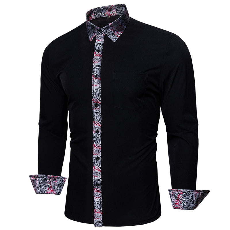 Splicing Style Black With Silver Paisley Edge Dress Shirt shirt S - Sophisticated Gentlemen