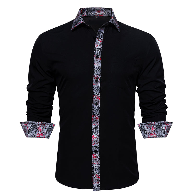 Splicing Style Black With Silver Paisley Edge Dress Shirt shirt - Sophisticated Gentlemen