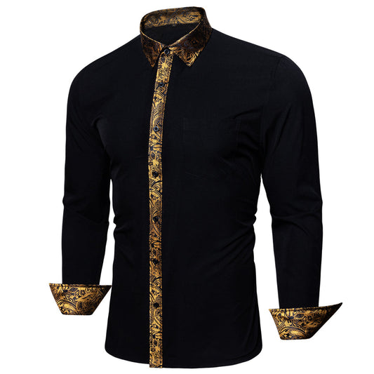 Black With Golden Paisley Edge Dress Shirt shirt S   - Sophisticated Gentlemen