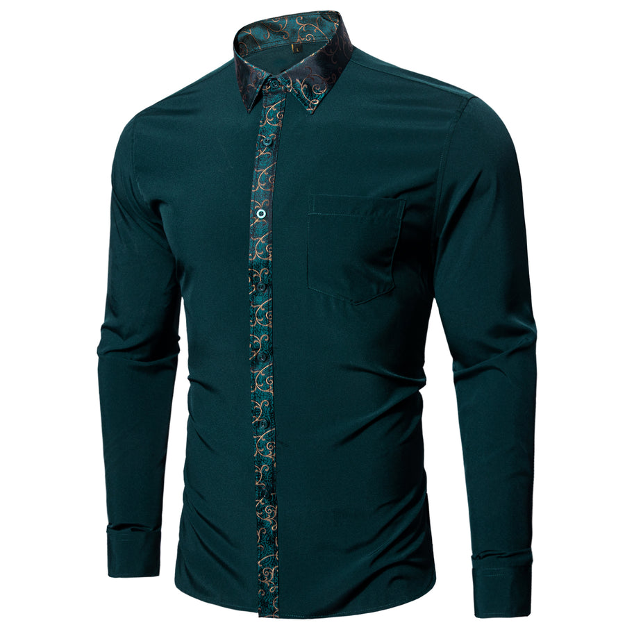 Dark Green Floral Edge Dress Shirt shirt - Sophisticated Gentlemen