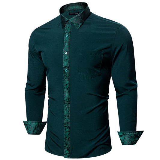 Dark Green With Green Paisley Edge Dress Shirt shirt S   - Sophisticated Gentlemen