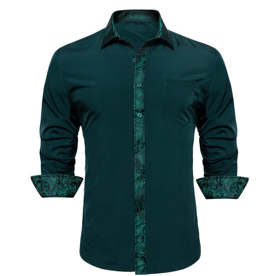Dark Green With Green Paisley Edge Dress Shirt shirt - Sophisticated Gentlemen