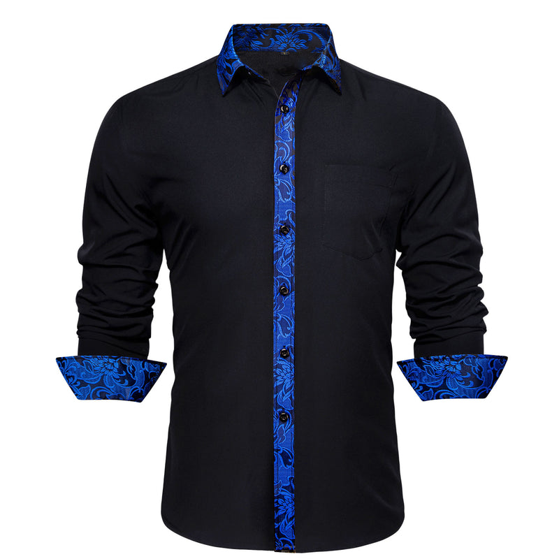 Black With Klein Blue Flower Edge Dress Shirt shirt S - Sophisticated Gentlemen