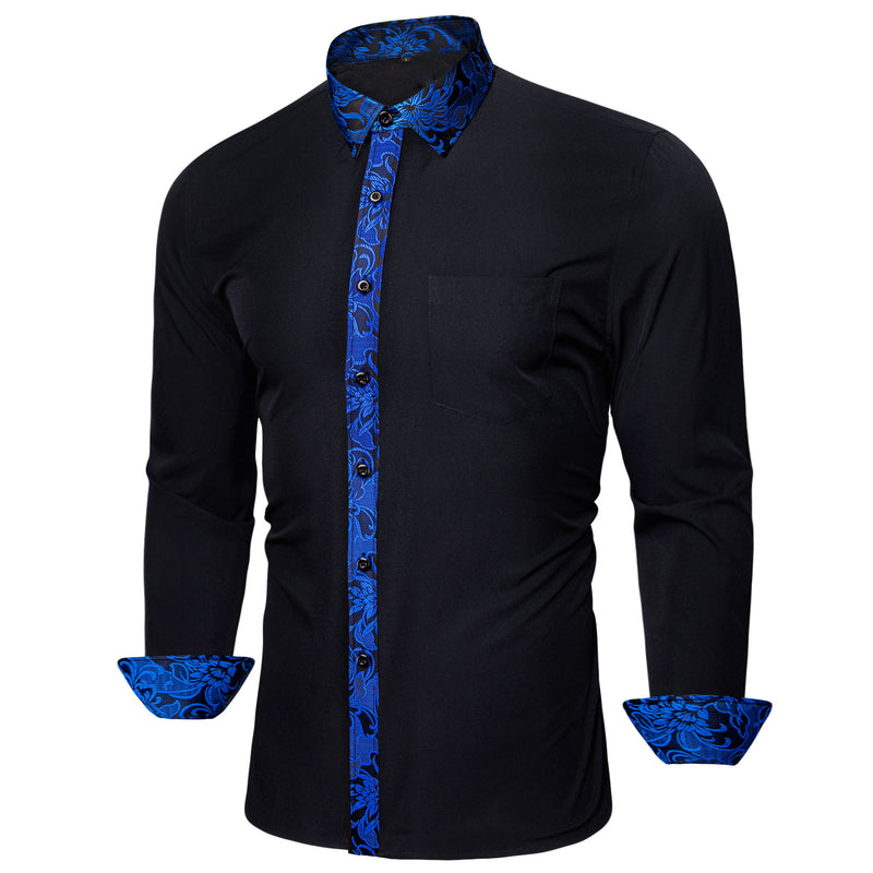 Black With Klein Blue Flower Edge Dress Shirt shirt - Sophisticated Gentlemen