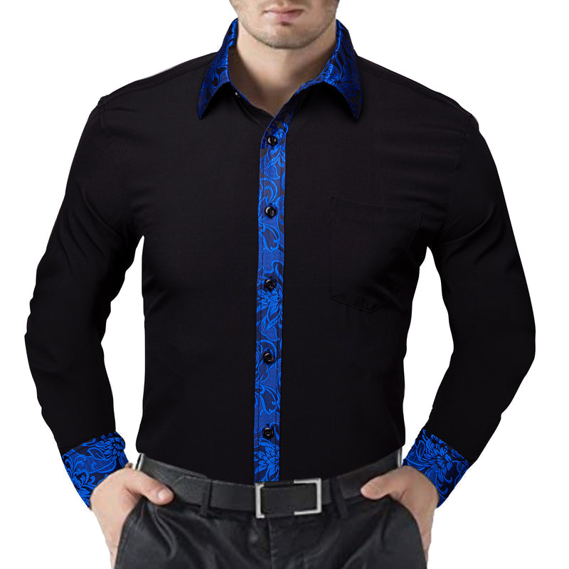 Black With Klein Blue Flower Edge Dress Shirt shirt - Sophisticated Gentlemen