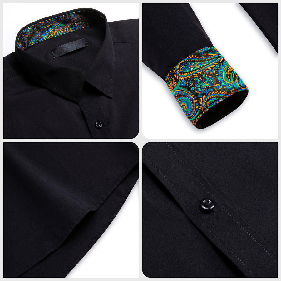Black With Blue Green Paisley Edge Dress Shirt shirt - Sophisticated Gentlemen