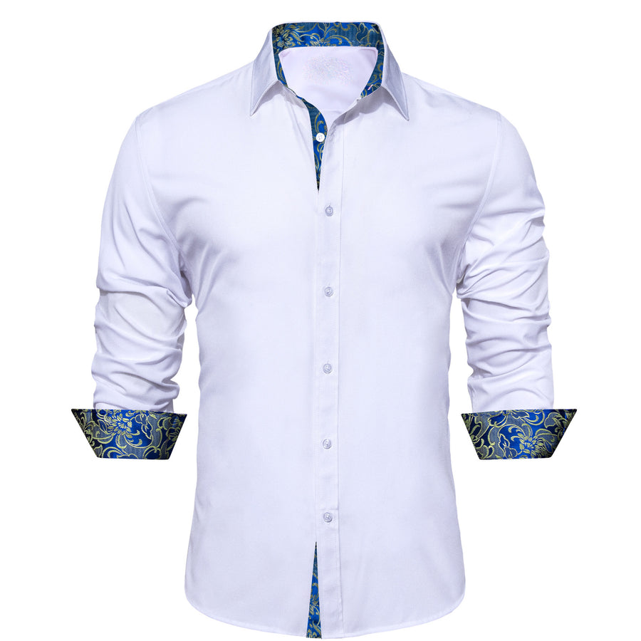 White With Blue Yellow Floral Edge Dress Shirt shirt S - Sophisticated Gentlemen