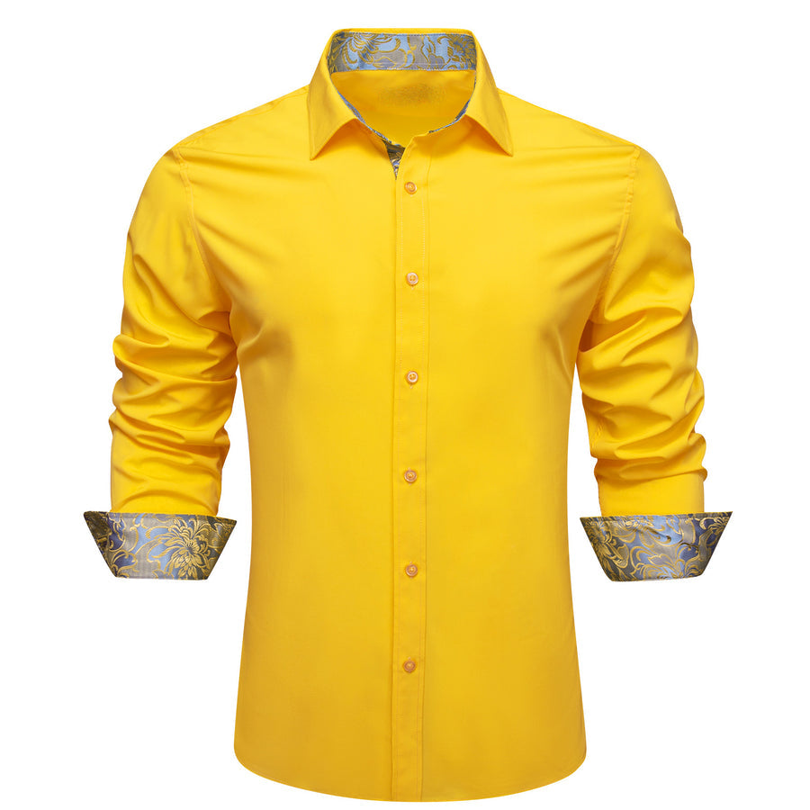 Lemon Yellow With Silver Yellow Floral Edge Dress Shirt shirt S - Sophisticated Gentlemen