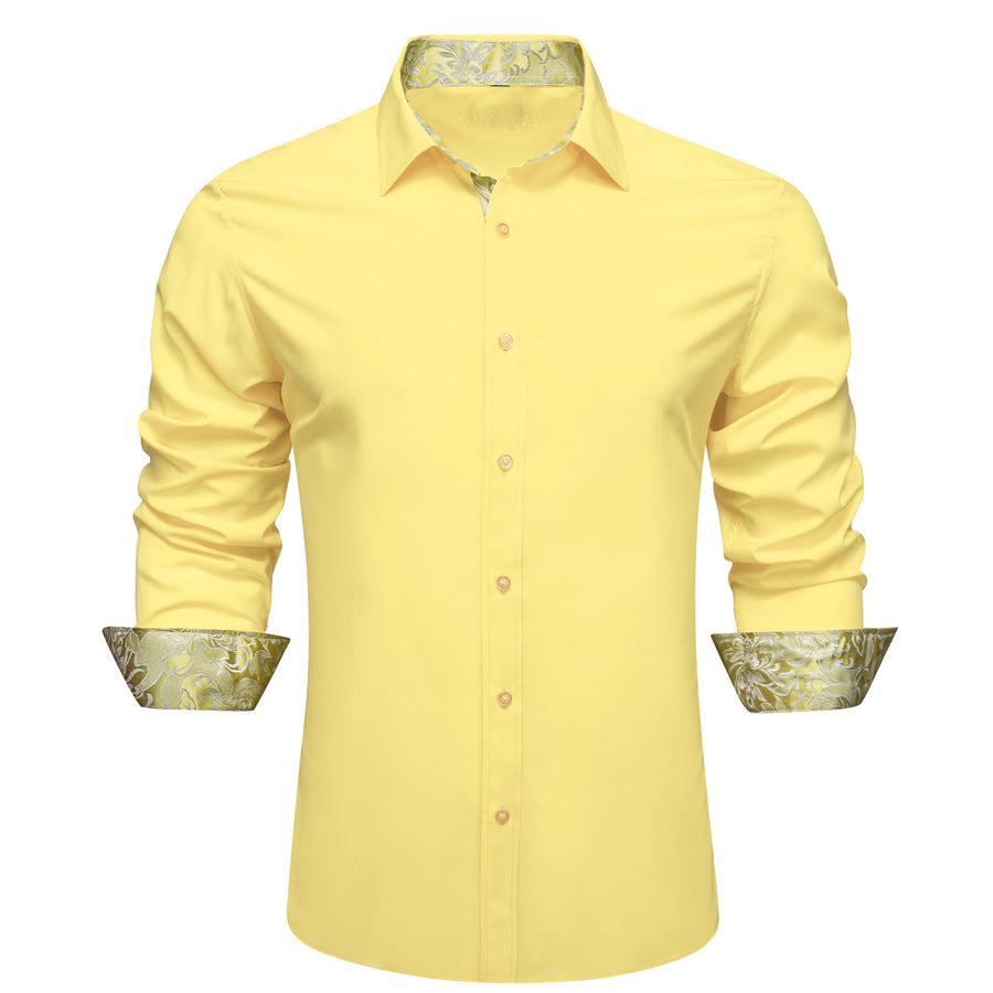 Baby Yellow With White Yellow Floral Edge Dress Shirt shirt S - Sophisticated Gentlemen