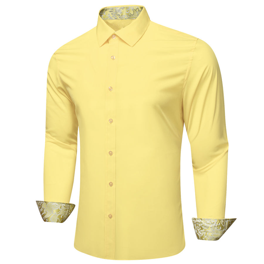 Baby Yellow With White Yellow Floral Edge Dress Shirt shirt - Sophisticated Gentlemen