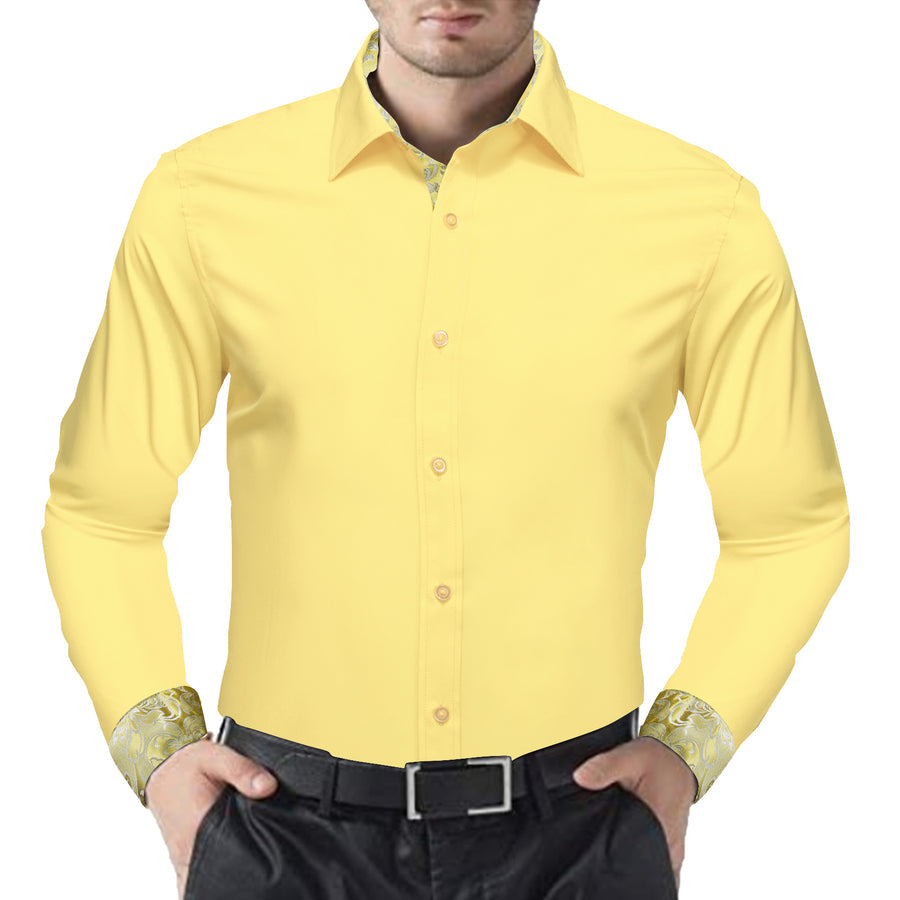 Baby Yellow With White Yellow Floral Edge Dress Shirt shirt - Sophisticated Gentlemen