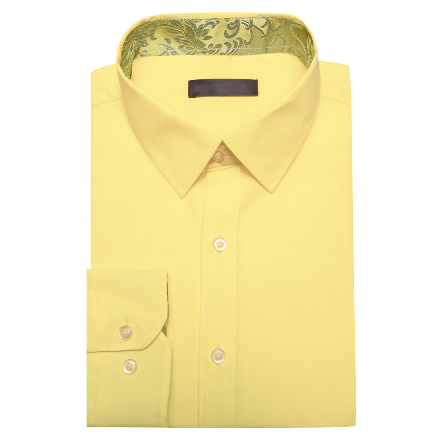 Baby Yellow With White Yellow Floral Edge Dress Shirt shirt - Sophisticated Gentlemen