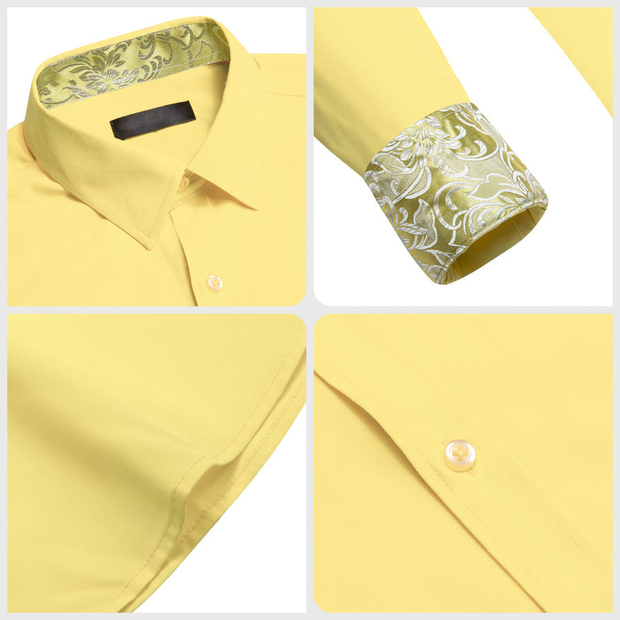 Baby Yellow With White Yellow Floral Edge Dress Shirt shirt - Sophisticated Gentlemen