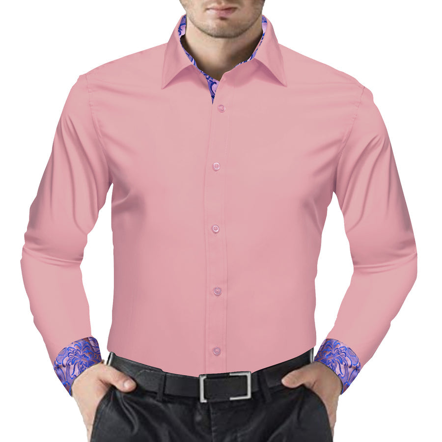 Pink With Purple Floral Edge Dress Shirt shirt - Sophisticated Gentlemen