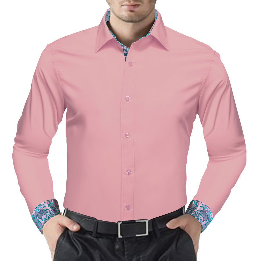 Pink With Aqua Floral Edge Dress Shirt shirt - Sophisticated Gentlemen