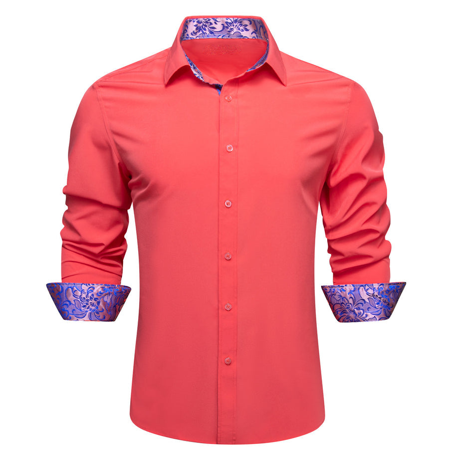 Light Orange With Blue Floral Edge Dress Shirt shirt S - Sophisticated Gentlemen
