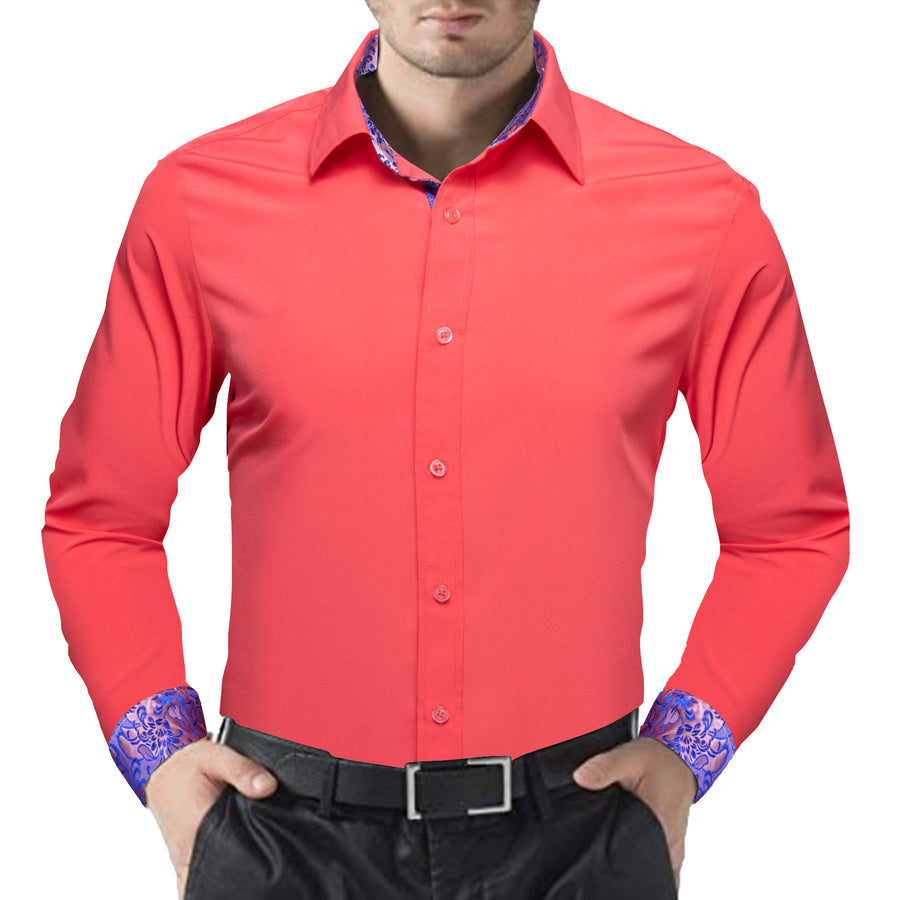 Light Orange With Blue Floral Edge Dress Shirt shirt - Sophisticated Gentlemen