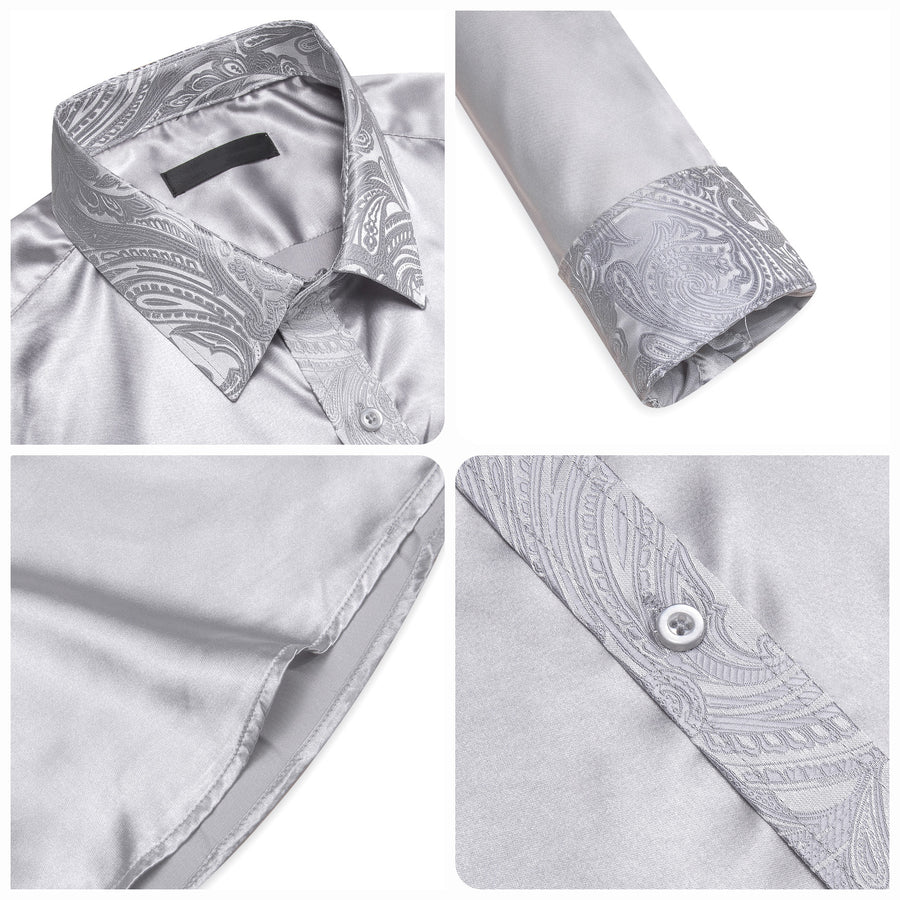 Gray Solid With White Paisley Edge Dress Shirt shirt - Sophisticated Gentlemen