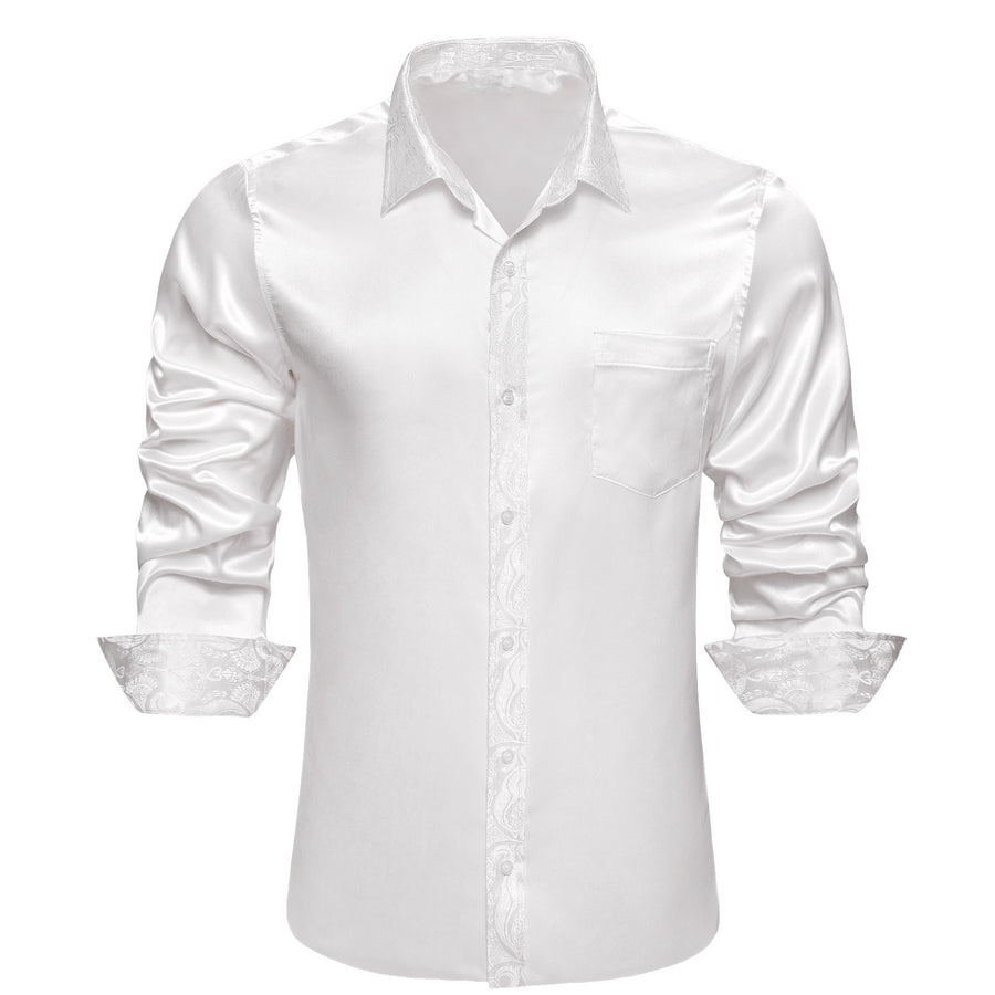 White Solid With White Paisley Edge Dress Shirt shirt S - Sophisticated Gentlemen