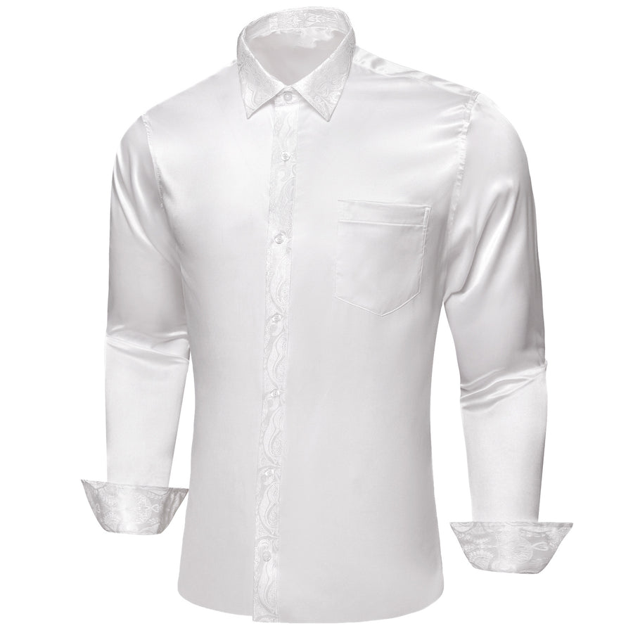 White Solid With White Paisley Edge Dress Shirt shirt - Sophisticated Gentlemen