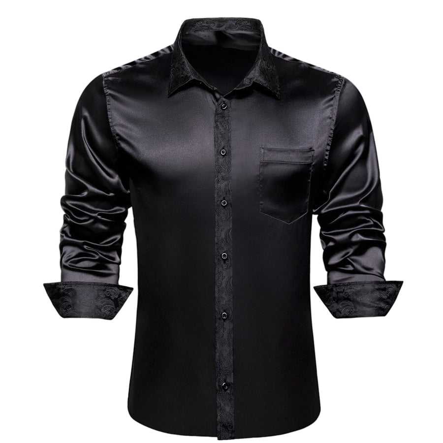 Black Solid With Black Paisley Edge Dress Shirt shirt S - Sophisticated Gentlemen