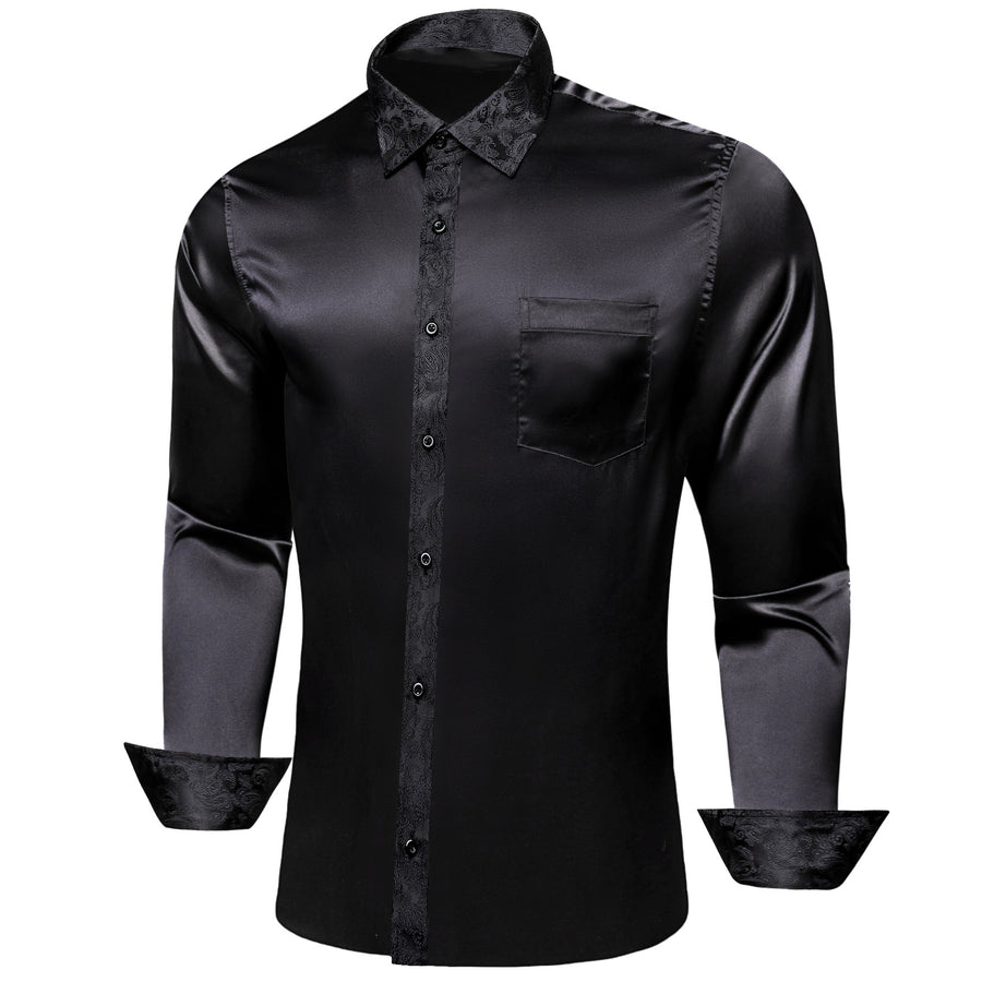 Black Solid With Black Paisley Edge Dress Shirt shirt - Sophisticated Gentlemen