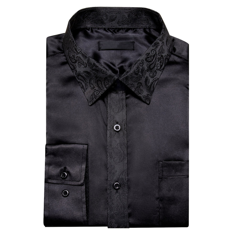 Black Solid With Black Paisley Edge Dress Shirt shirt - Sophisticated Gentlemen