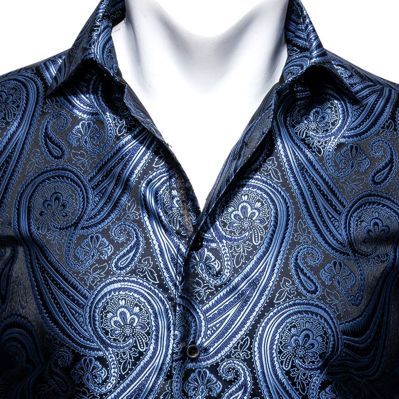 Gray Blue Paisley Style Silk Dress Shirt shirt - Sophisticated Gentlemen
