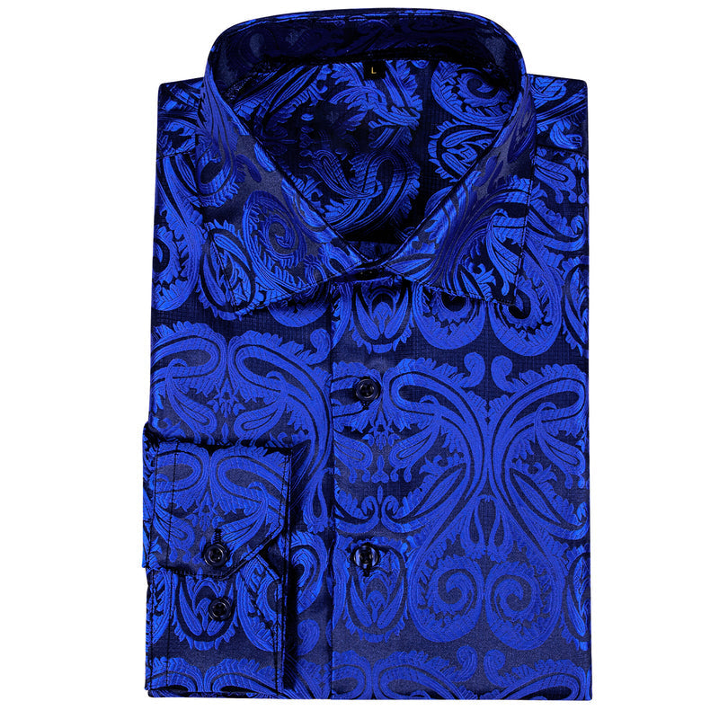 Klein Blue Floral Silk Dress Shirt shirt - Sophisticated Gentlemen