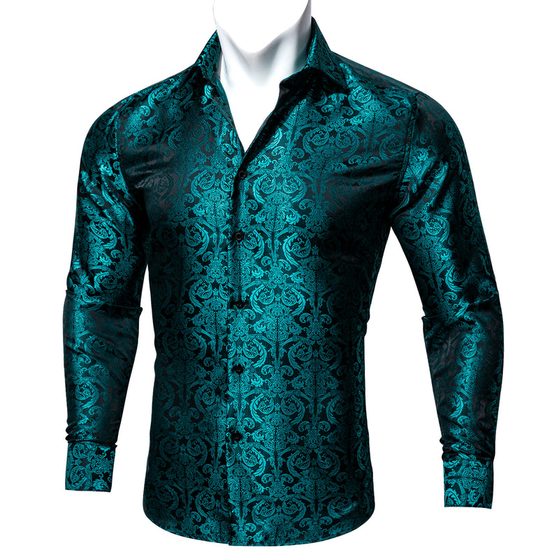 Lake Blue Paisley Style Silk Dress Shirt shirt - Sophisticated Gentlemen