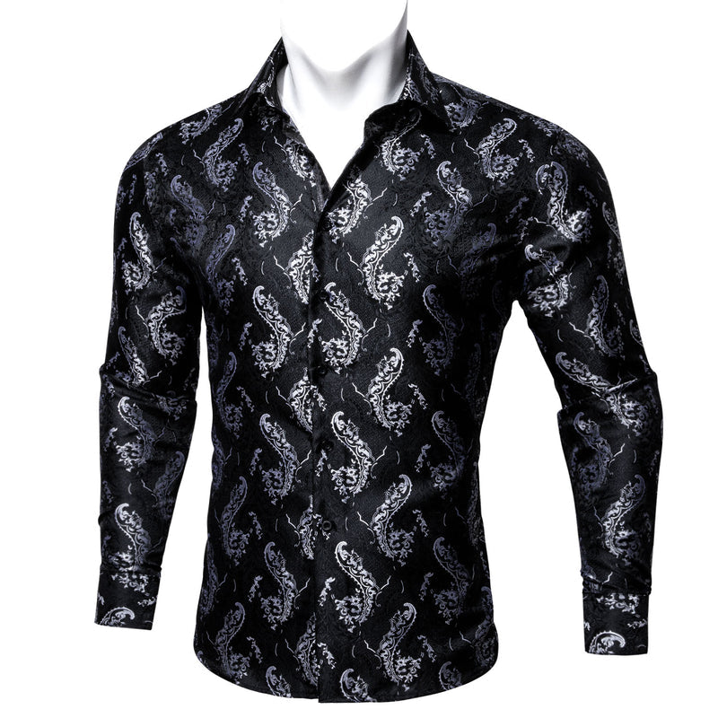 Black White Floral Style Silk Dress Shirt shirt - Sophisticated Gentlemen