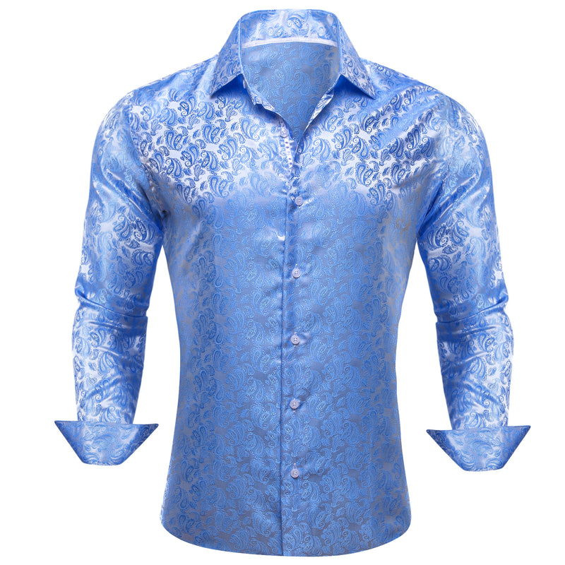 Baby Blue Paisley Style Silk Dress Shirt shirt S - Sophisticated Gentlemen