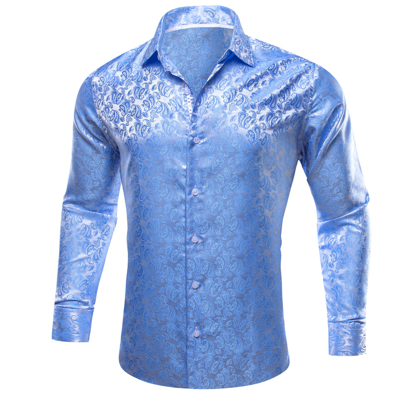 Baby Blue Paisley Style Silk Dress Shirt shirt - Sophisticated Gentlemen