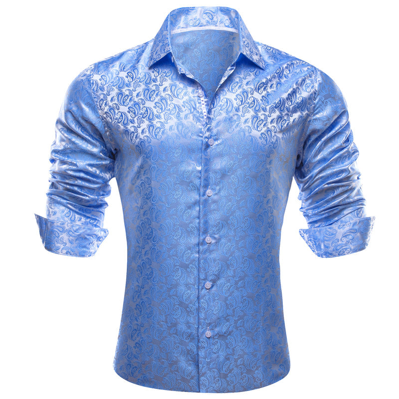 Baby Blue Paisley Style Silk Dress Shirt shirt - Sophisticated Gentlemen