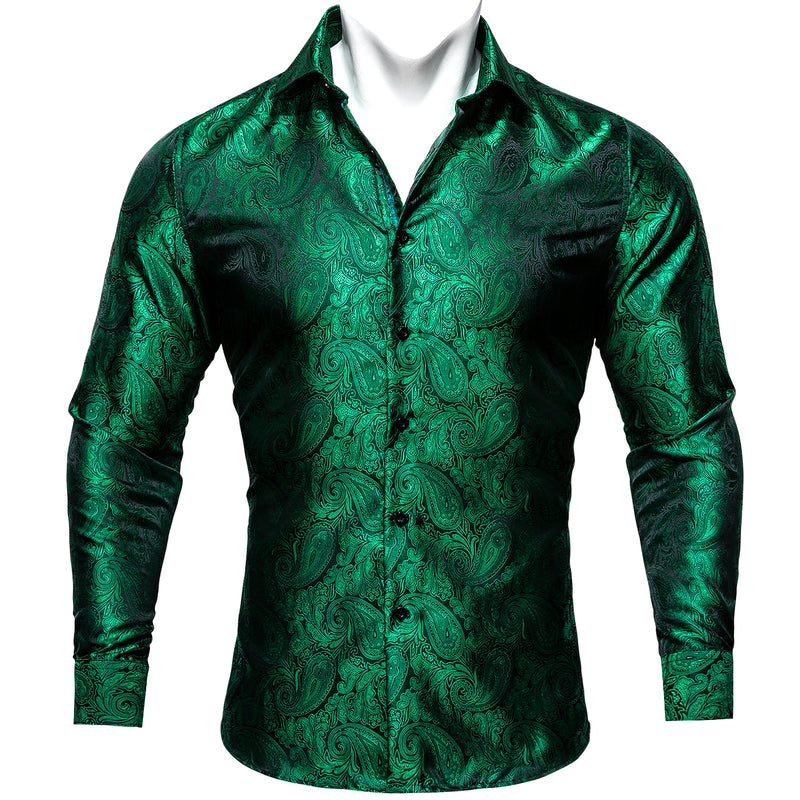 Green Paisley Style Silk Dress Shirt shirt S - Sophisticated Gentlemen