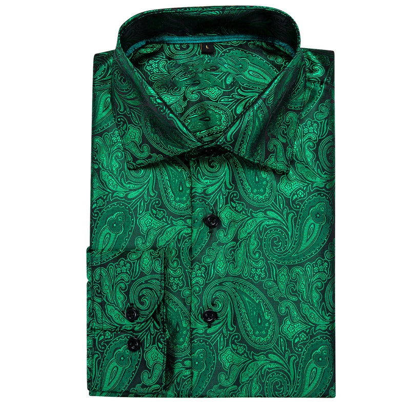 Green Paisley Style Silk Dress Shirt shirt - Sophisticated Gentlemen