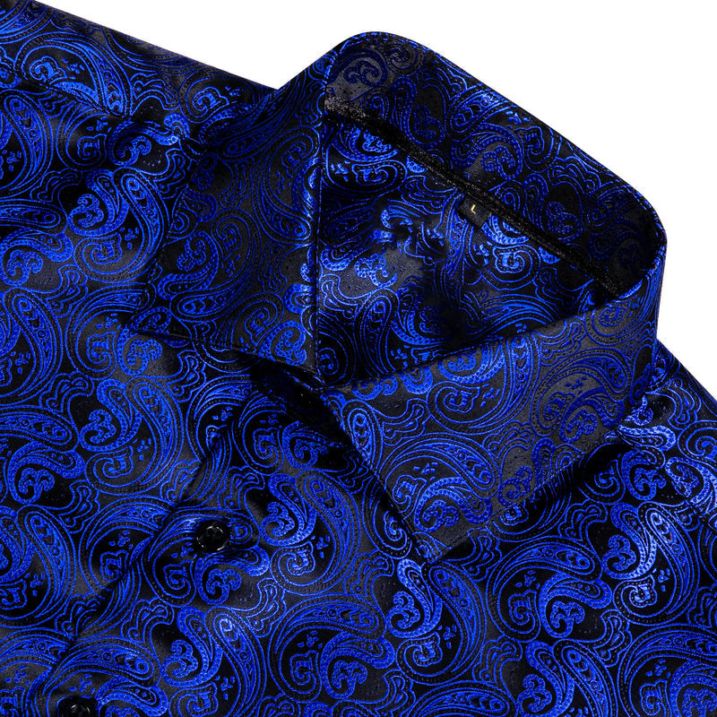 Black Blue Paisley Style Silk Dress Shirt shirt - Sophisticated Gentlemen
