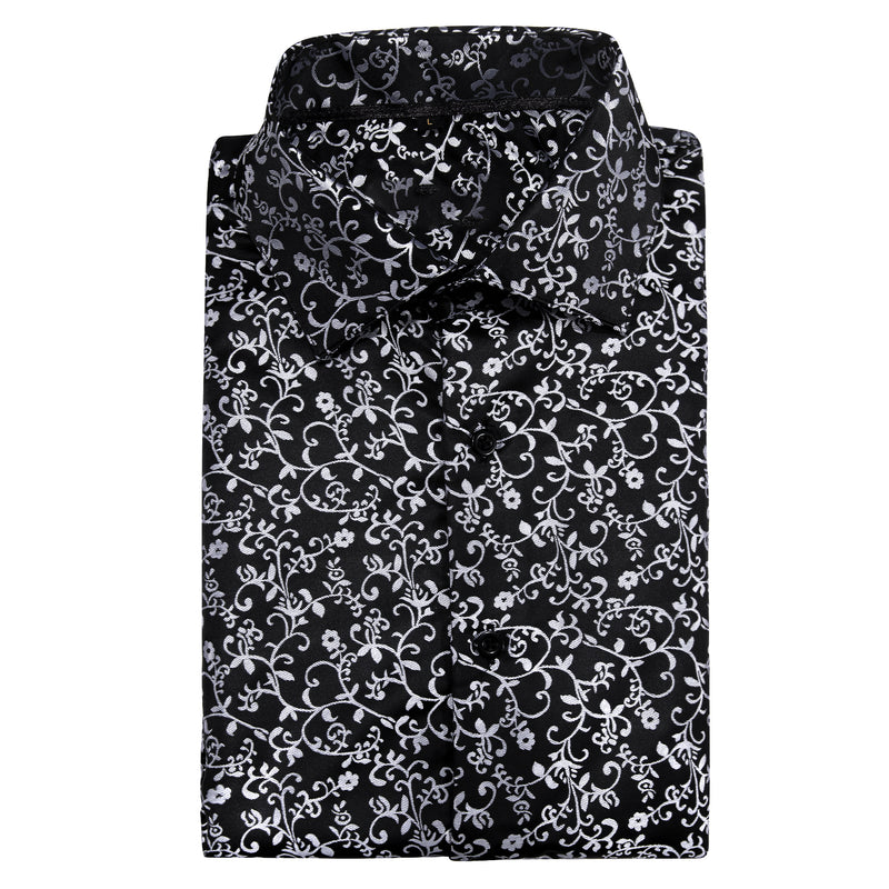 Black White Floral Style Silk Dress Shirt shirt - Sophisticated Gentlemen