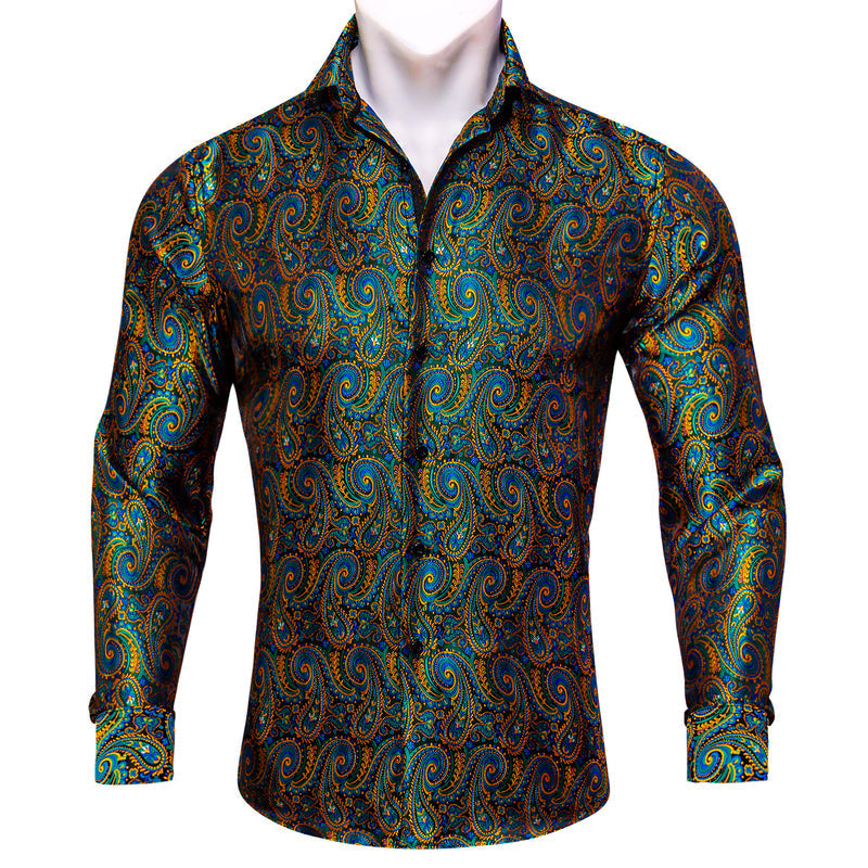 Yellow Green Paisley Silk Dress Shirt shirt S - Sophisticated Gentlemen