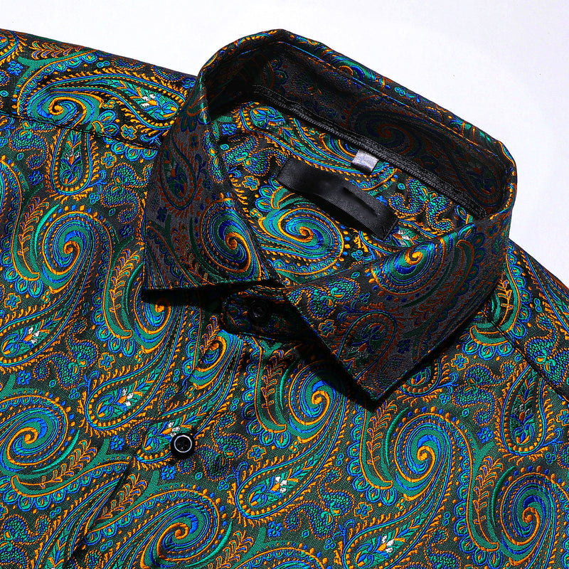 Yellow Green Paisley Silk Dress Shirt shirt - Sophisticated Gentlemen