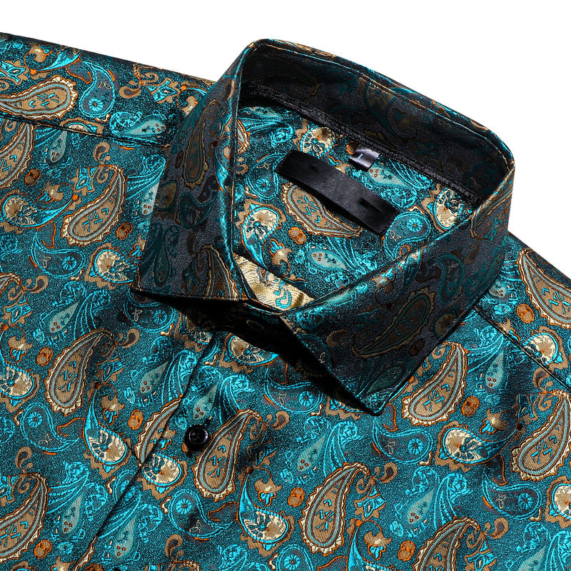 Orange Blue Paisley Silk Dress Shirt shirt - Sophisticated Gentlemen