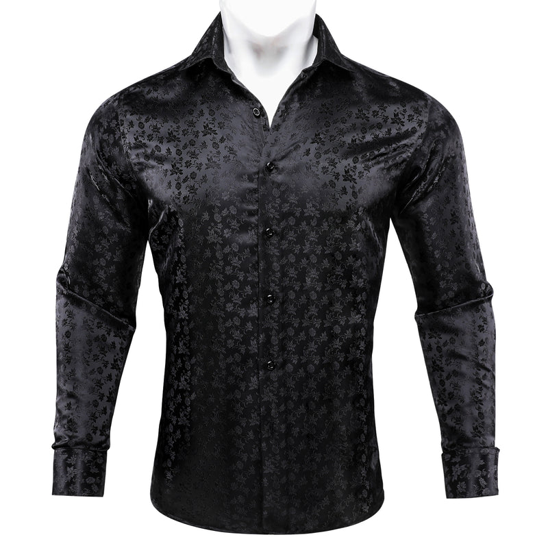 Black Floral Silk Dress Shirt shirt S - Sophisticated Gentlemen